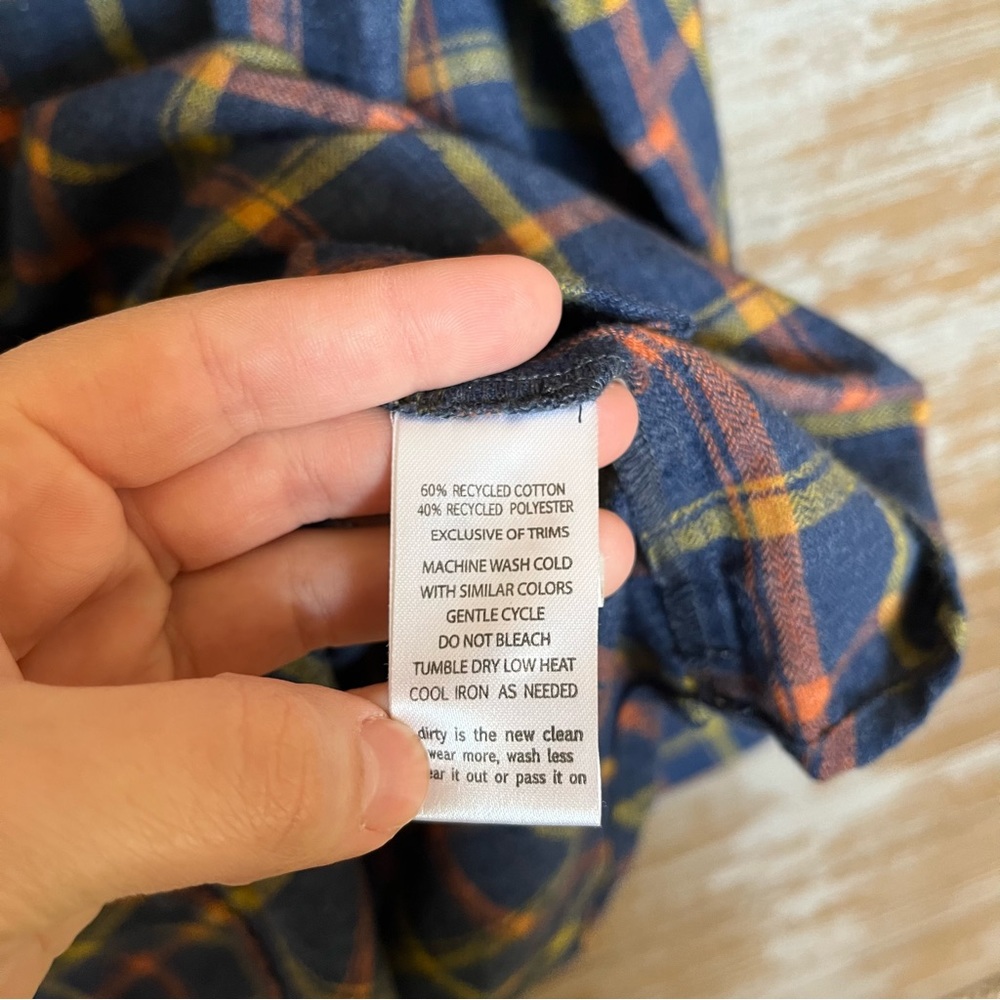 Toad&Co Navy Blue Plaid Button-Down Shirt with Yellow & Red Accents - Picture 4 of 5